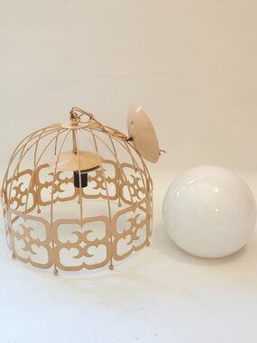 Vintage Arthur Umanoff Midcentury modern umbrella pendant light Round Pink